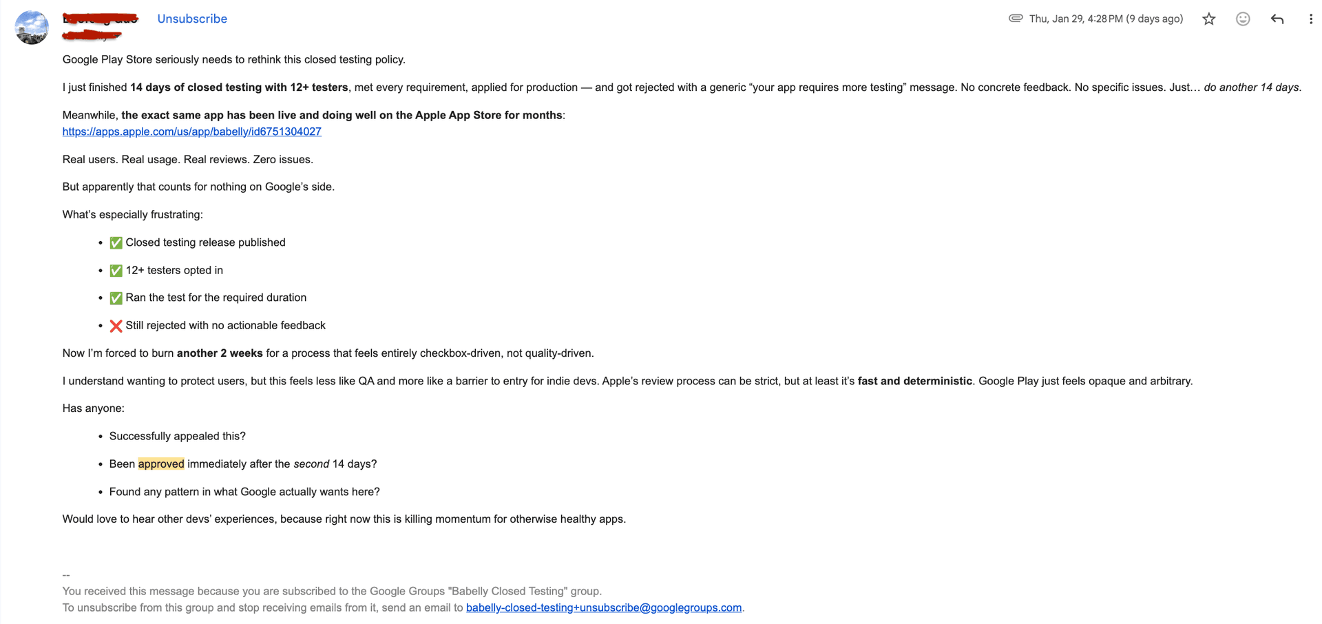 Google Play rejection screenshot