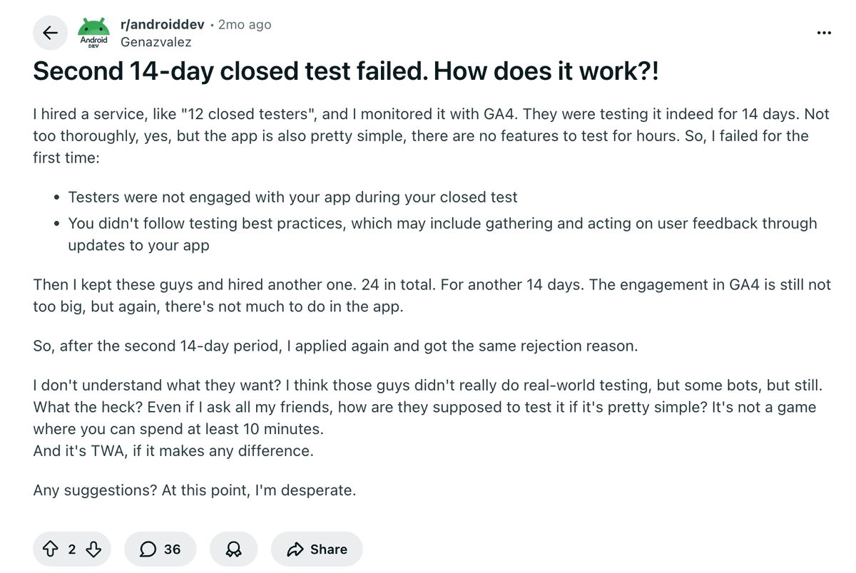 Paid for testers. Still rejected.
